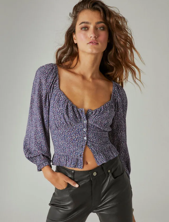 Square Neck Pointelle Button Front Top Lucky Brand