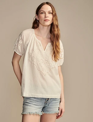 SHORT SLEEVE CUTWORK PEASANT