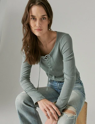 LACE UP LONG SLEEVE TOP