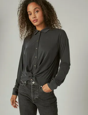 SANDWASH TWIST FRONT LONG SLEEVE BUTTON UP SHIRT