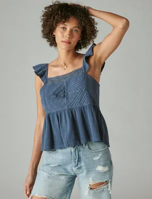 TEXTURED YOKE PEPLUM TANK