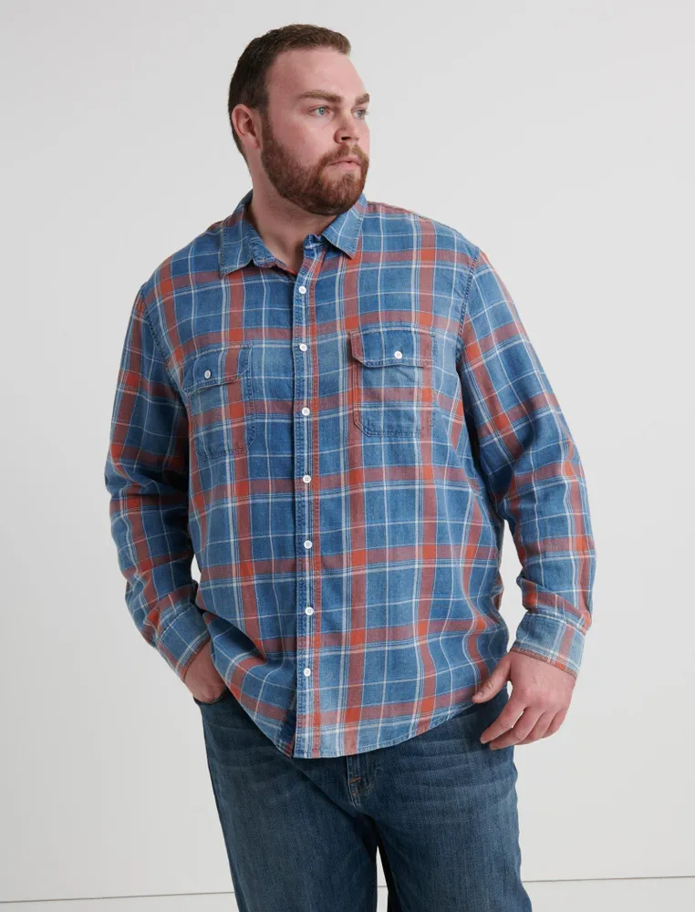 INDIGO PLAID WESTERN LONG SLEEVE SHIRT