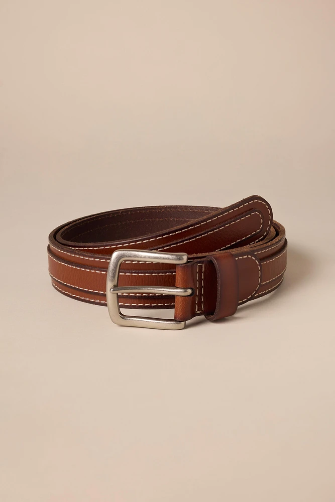 STRIPED STITCH LEATHER BELT