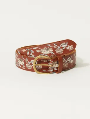BORDER CREAM FLORAL EMB BELT