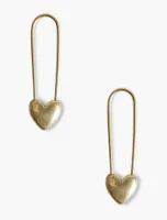 GOLD SAFETY PIN HEART EARRINGS
