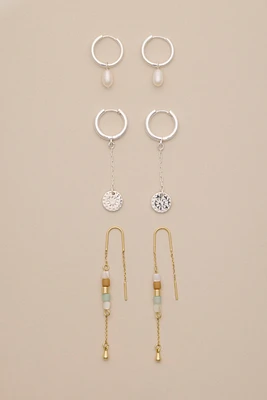 TWO TONE THREADER EARRING SET