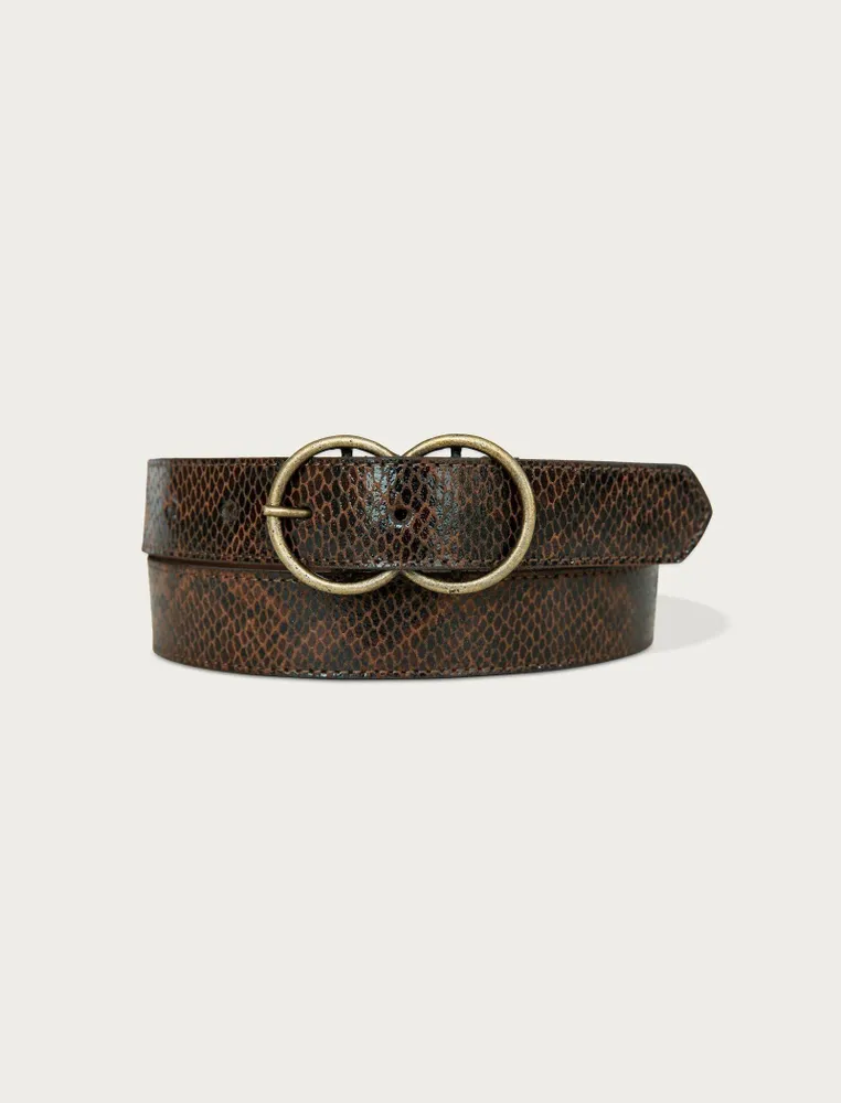 Louis Vuitton Navy Blue Leather and Snakeskin Logo Buckle Belt