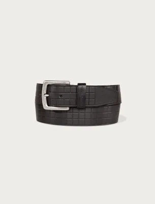 GRID TOOLED EMBOSSED LEATHER BELT