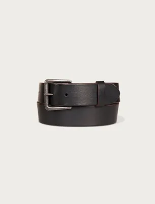 LEATHER JEAN BELT WITH ROLLER BUCKLE AND RIVETS