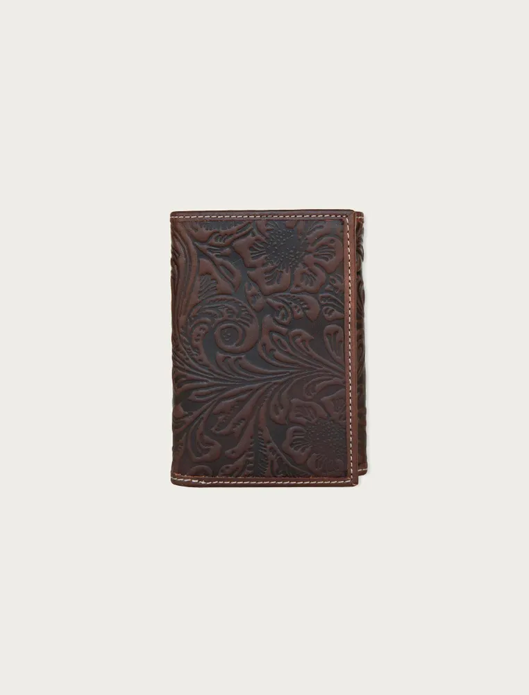 WESTERN EMBOSSED LEATHER TRIFOLD WALLET