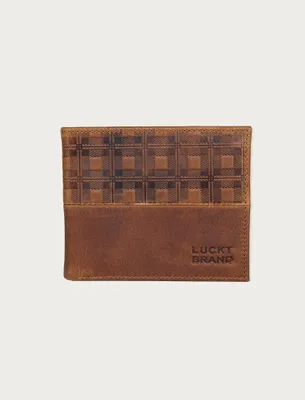 PLAID EMBOSSED LEATHER BIFOLD WALLET