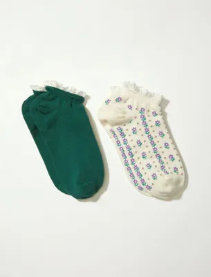 GARDEN LACE TRIM PED SOCK 2 PK