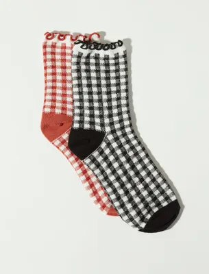 GINGHAM RUFFLE CREW SOCK