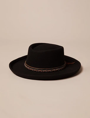 RHINESTONE TIE WIDE BRIM HAT