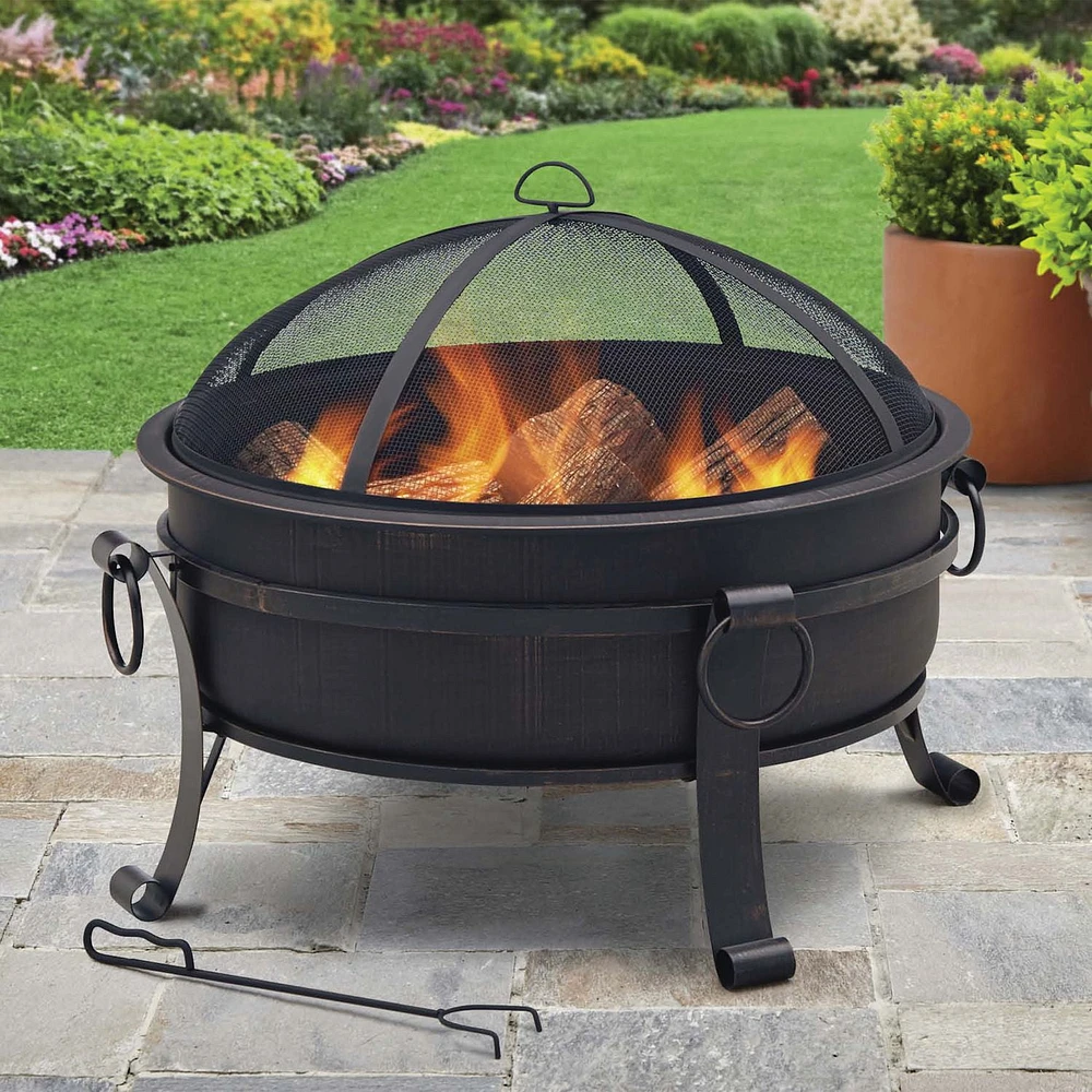 hometrends FT-1028E Steel Bowl Wood Burning Firepit, 30"