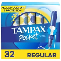 Tampax Pocket Pearl Compact Tampons Super Absorbency with BPA-Free Plastic Applicator and LeakGuard Braid, Unscented, 32CT