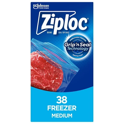 Ziploc® Freezer Bags with Stay Open Technology, Medium, 38 Bags