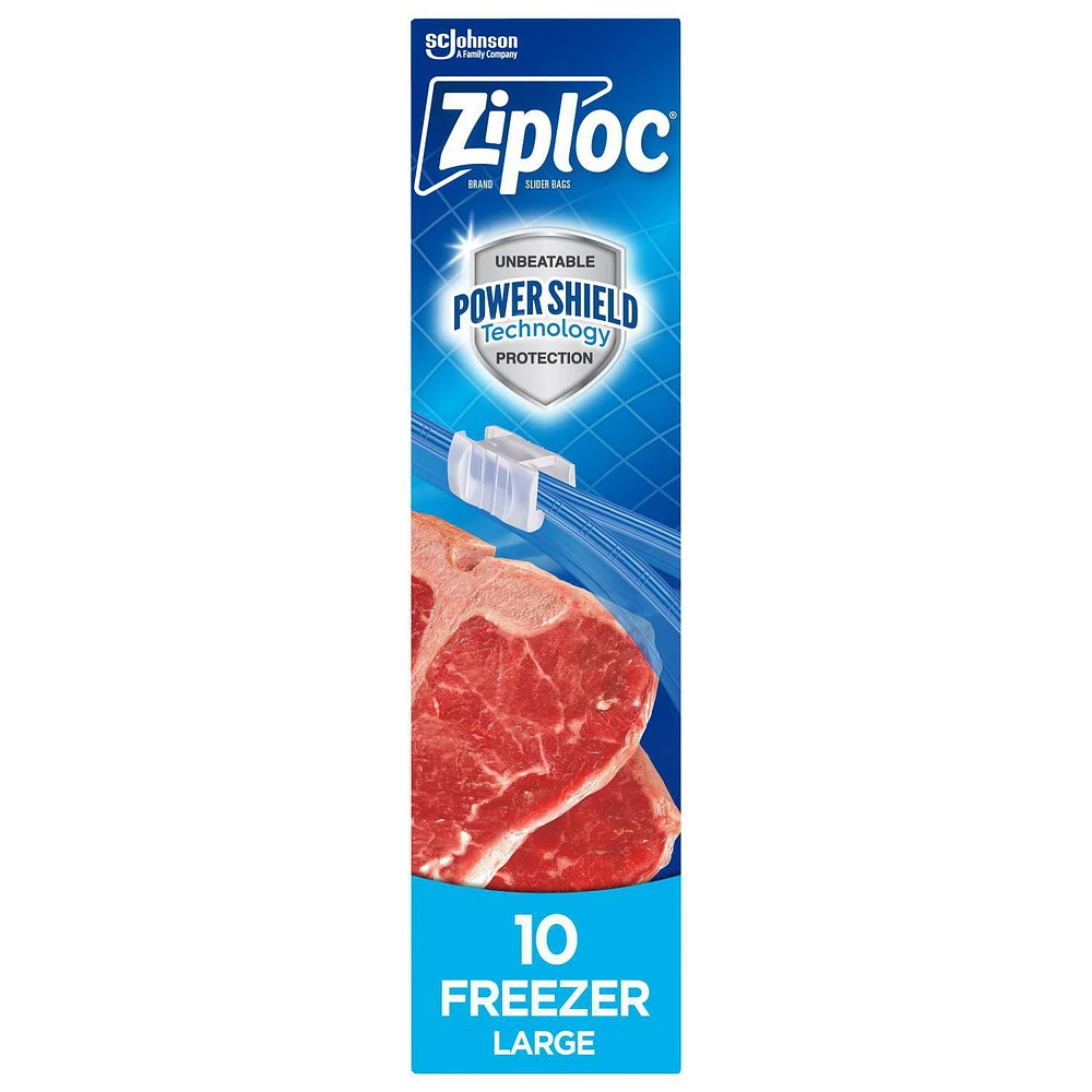 Ziploc® Slider Freezer Bags with Power Seal Technology, Large, 10 Bags