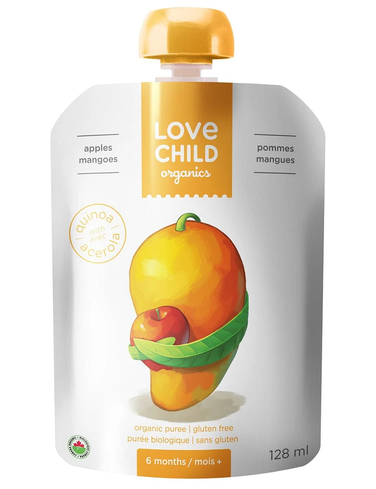 Love Child Organics Mangoes & Apples Organic Puree, 128 mL, Gluten Free