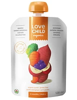 Love Child Organics Gluten Free Puree - Apples, Sweet Potatoes, Carrots & Blueberries, 128 mL