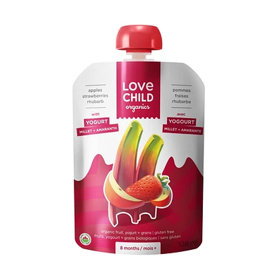 Love Child Organics Yogurt & Grain - Apples, Strawberries & Rhubarb, 128 mL