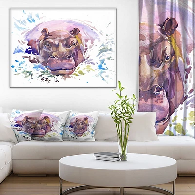 Design Art Hippopotamus Watercolor Canvas Print