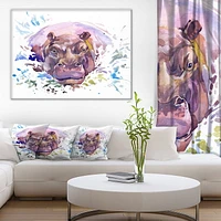 Design Art Hippopotamus Watercolor Canvas Print