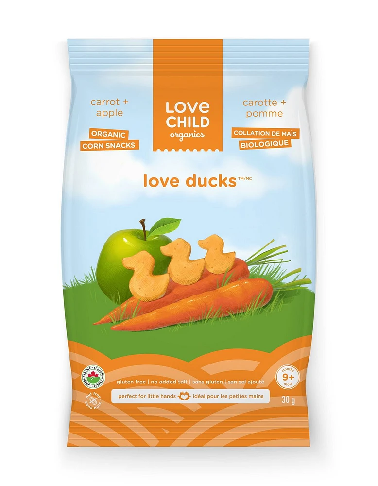 Love Child Organics Love Ducks Organic Corn Snacks - Carrot & Apple, 30 g