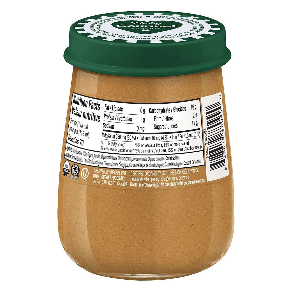 Baby Gourmet Organic Jar Banana Pumpkin Cinnamon Oatmeal, Purée - 113 ml