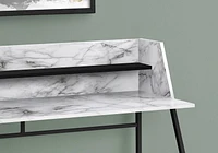 Monarch Specialties Computer Desk, Home Office, Laptop, Storage Shelves, 48"l, Work, Metal, Laminate, White Marble Look, Black, Contemporary, Modern