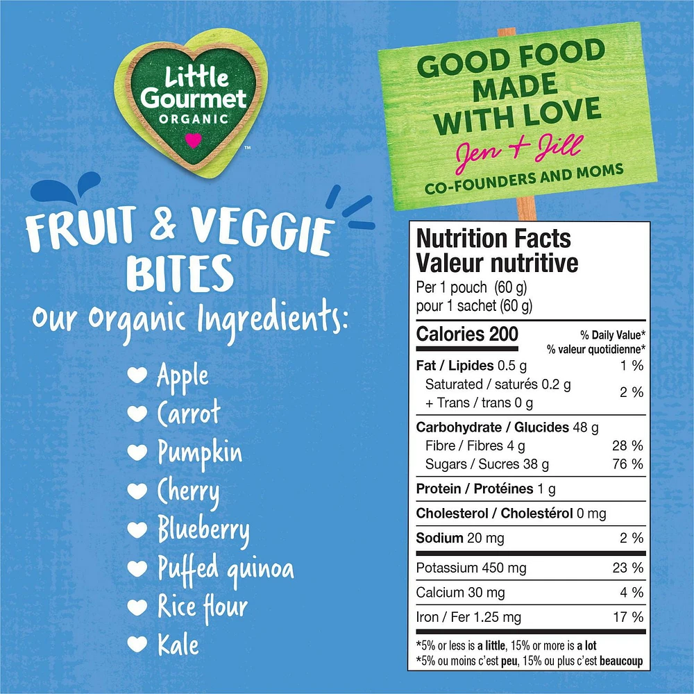 Little Gourmet Organic Fruit & Veggies Bites Blueberry Carrot Apple with Quinoa