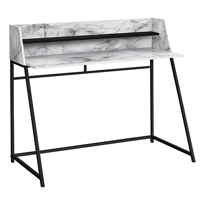 Monarch Specialties Computer Desk, Home Office, Laptop, Storage Shelves, 48"l, Work, Metal, Laminate, White Marble Look, Black, Contemporary, Modern