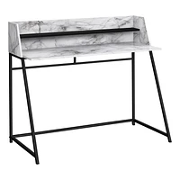 Monarch Specialties Computer Desk, Home Office, Laptop, Storage Shelves, 48"l, Work, Metal, Laminate, White Marble Look, Black, Contemporary, Modern