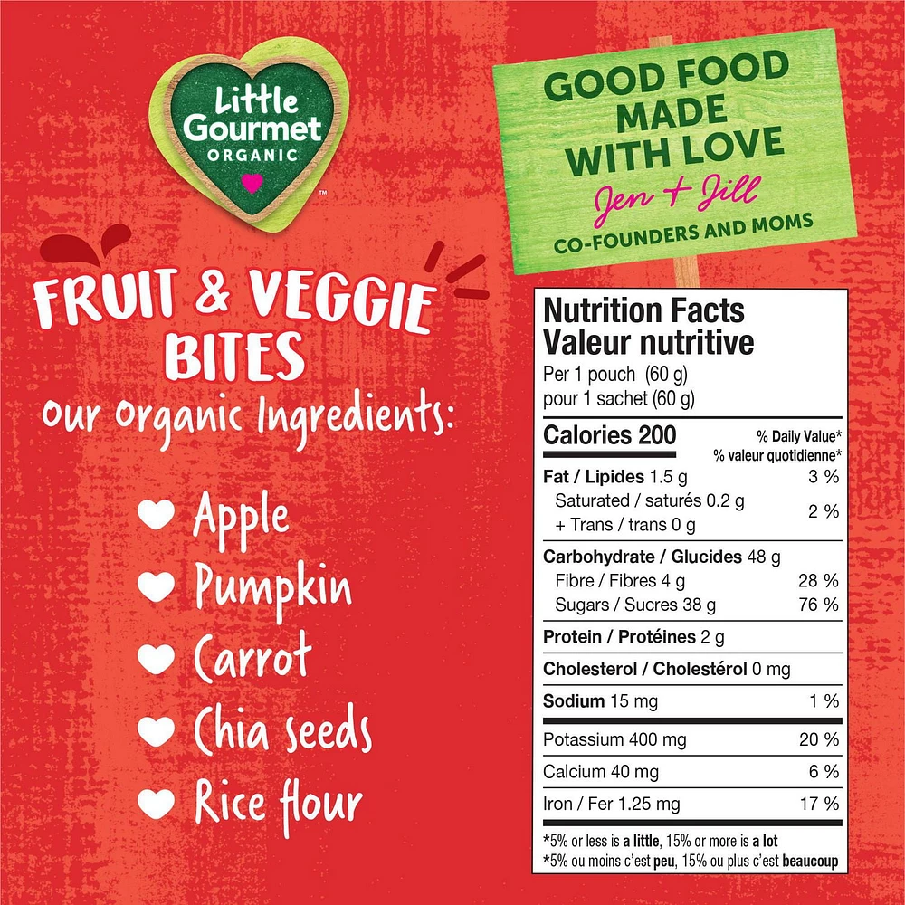 Little Gourmet Organic Fruit & Veggies Bites Blueberry Carrot Apple with Quinoa, Fruit and Veggie Bites - 60g