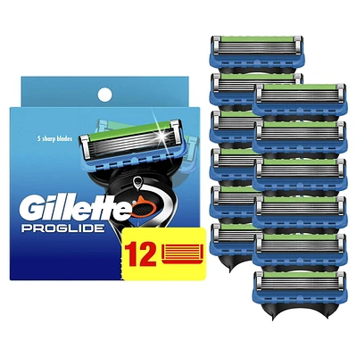 Gillette Fusion5 ProGlide Razor Refills for Men, 12 Razor Cartridges for FlexBall Razor Handle, 5-Blade Razor Blades, Precision Trimmer for Men