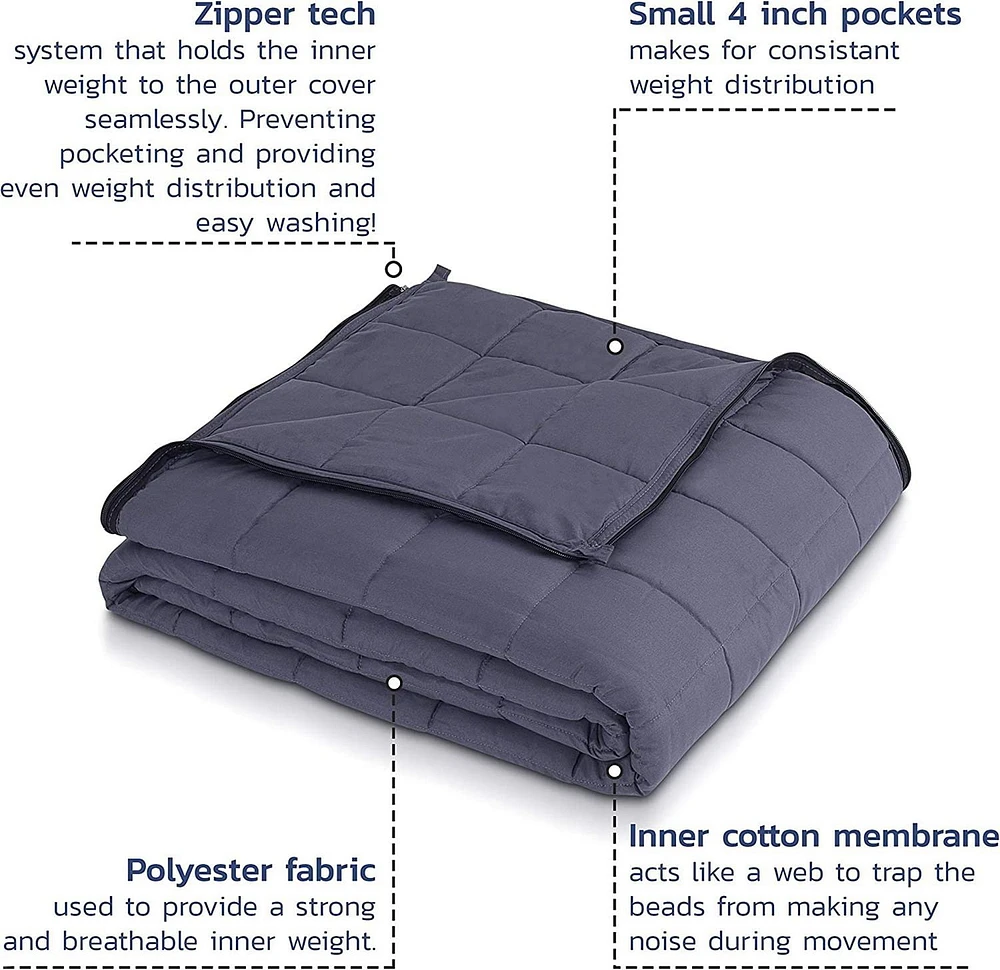 Hush Classic Weighted Blanket 12 lb. Teen 48 in. x 78 in. with Duvet Cover, Gray