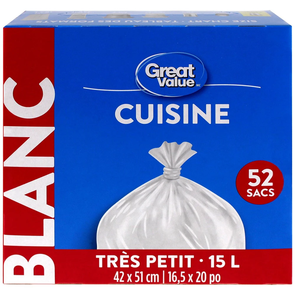 Great Value X-Small Kitchen Garbage Bags, 42 x 51 cm