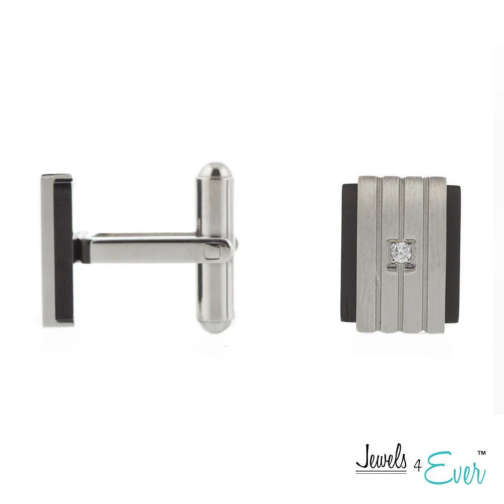 Boutons de manchette Jewels 4 Ever en acier inoxydable sertis d'une pierre de zircone cubique
