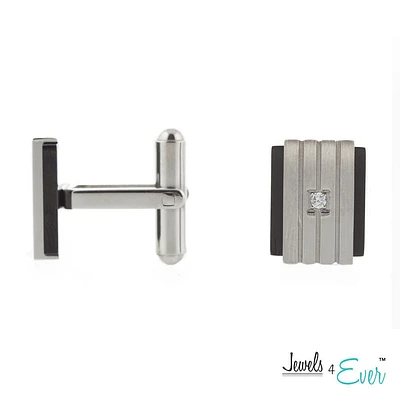 Boutons de manchette Jewels 4 Ever en acier inoxydable sertis d'une pierre de zircone cubique