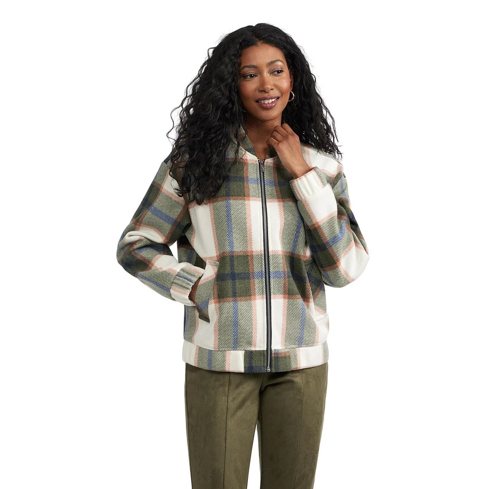 Mexx Women's Soft Brushed Plaid Bomber Jacket