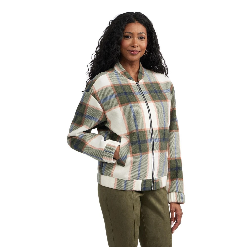 Mexx Women's Soft Brushed Plaid Bomber Jacket