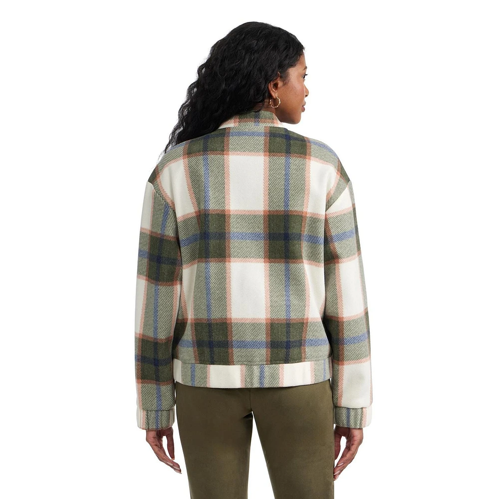 Mexx Women's Soft Brushed Plaid Bomber Jacket