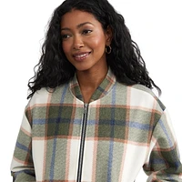 Mexx Women's Soft Brushed Plaid Bomber Jacket