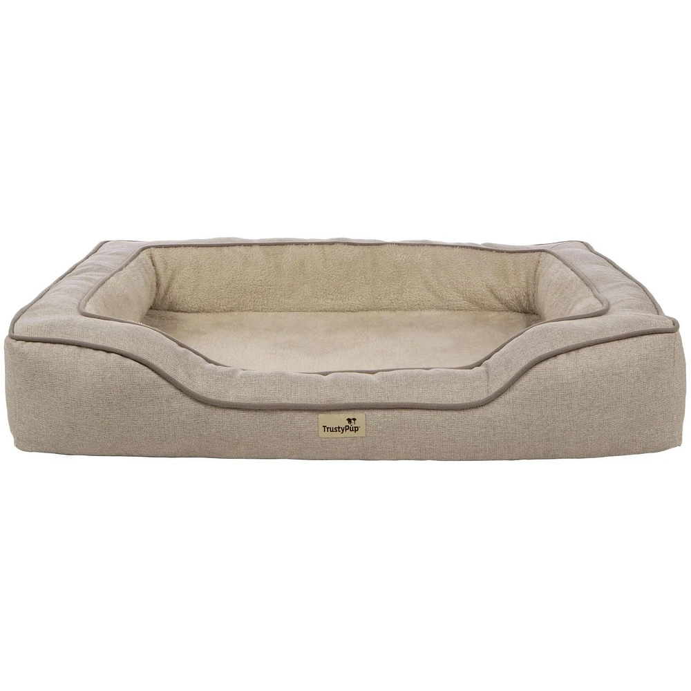 TrustyPup Bolstered Bliss Pet Bed, Dog Bed, Heather Basket Woven Brown, Large, 36x26x6