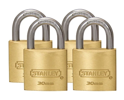 Stanley CD5690 Standard Shackle Padlocks 30MM, Brass - Combo Pack of 4