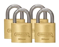 Stanley CD5690 Standard Shackle Padlocks 30MM, Brass - Combo Pack of 4