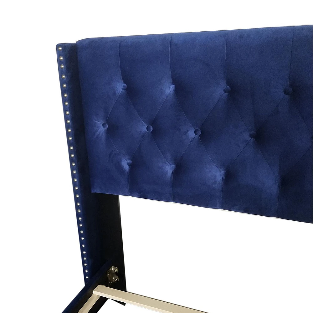 Modern Velvet Upholstered 60" Queen Bed in Blue