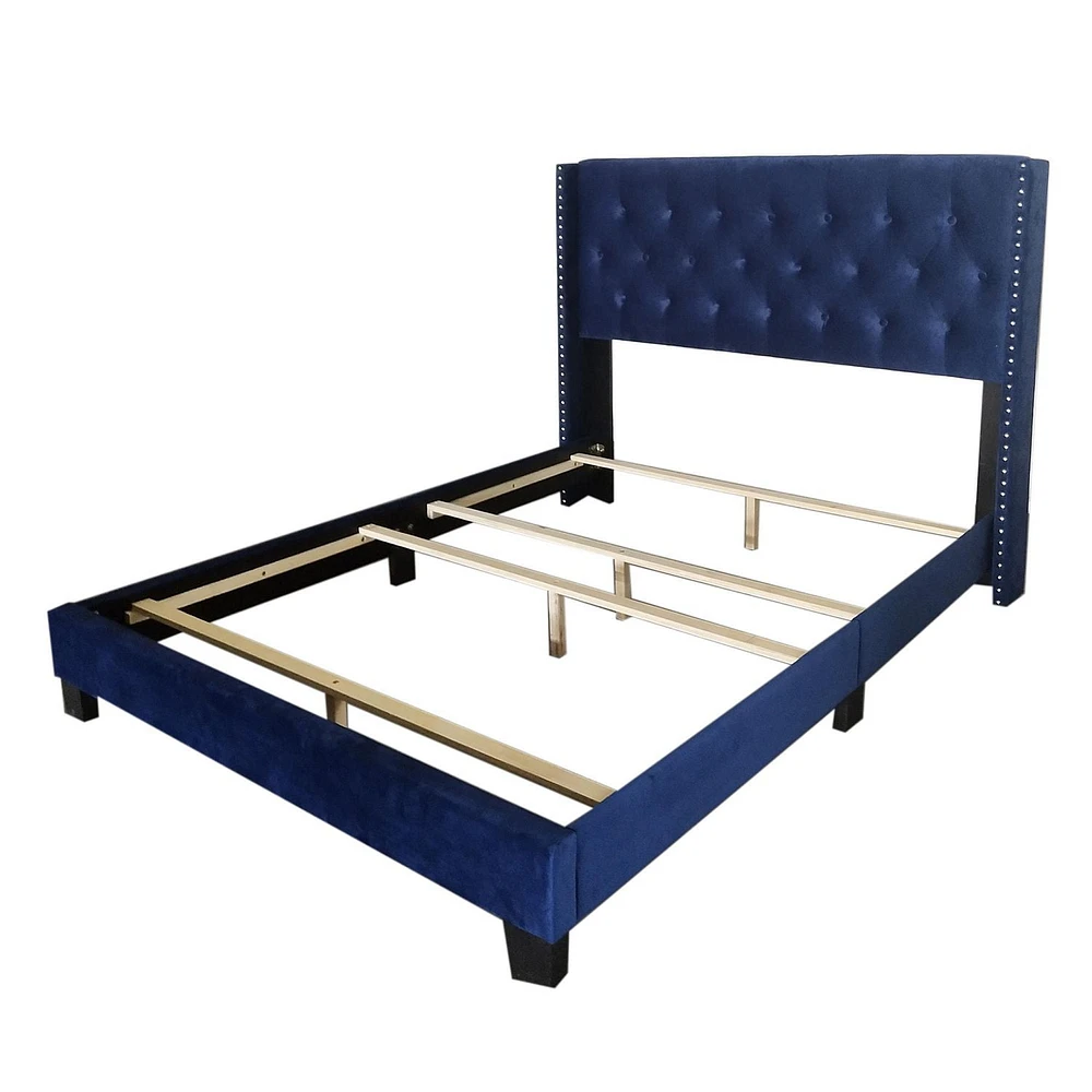 Modern Velvet Upholstered 60" Queen Bed in Blue