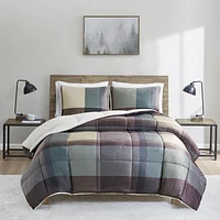 Plaid Micromink to Sherpa 3 Piece Comforter Set, DQ, K