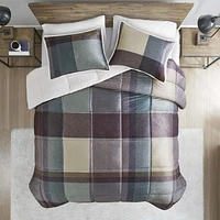 Plaid Micromink to Sherpa 3 Piece Comforter Set, DQ, K